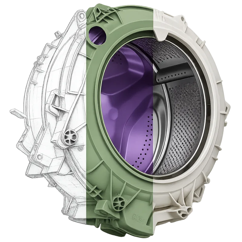Solution S.r.l. — dall'idea al prodotto, esploso 3D di un cestello lavatrice