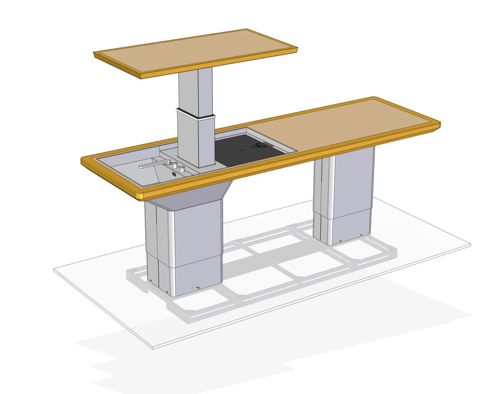 Render CAD del banco cucina per Haut Material